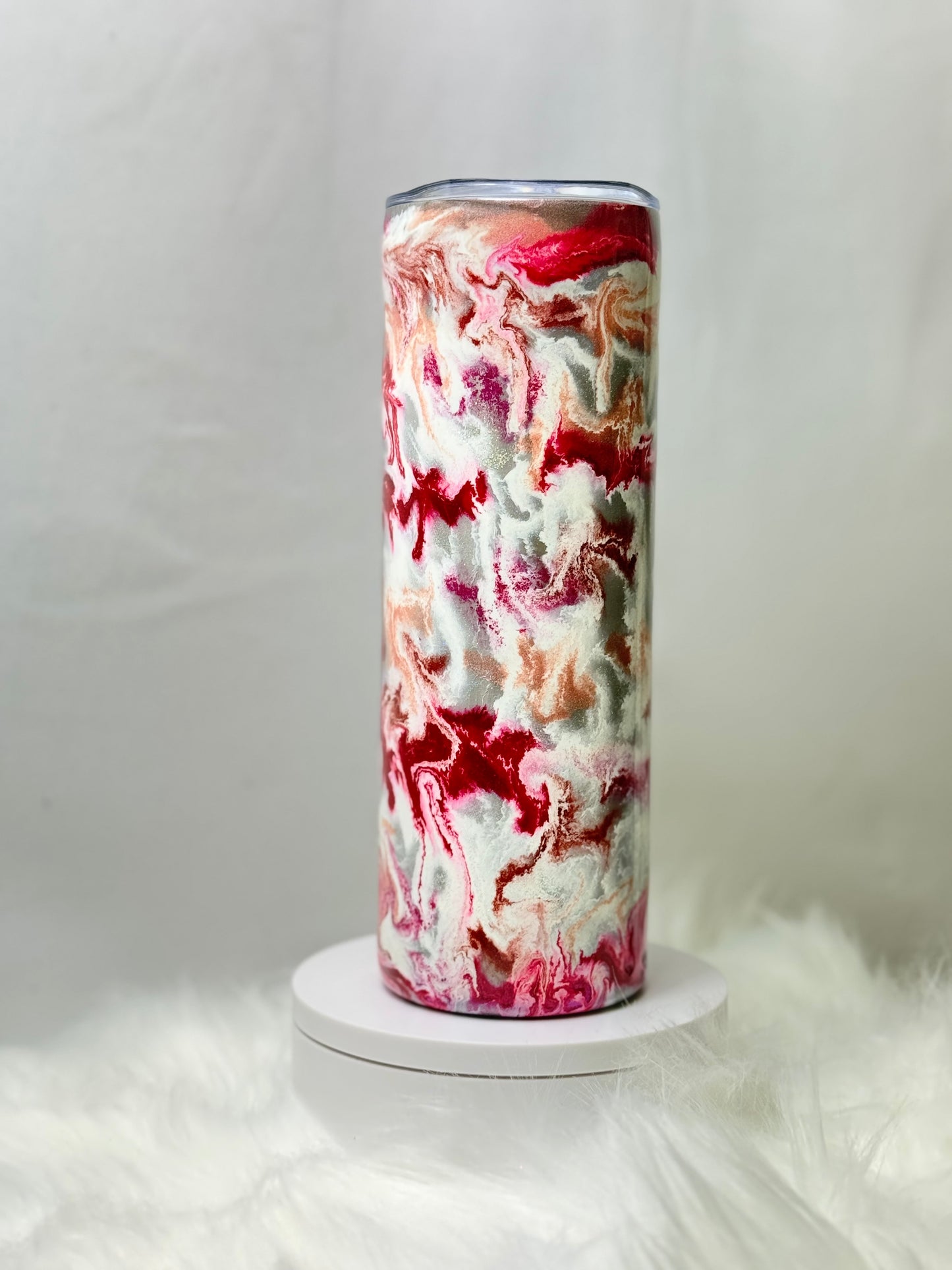 20 oz Red Grey Marble Tumbler